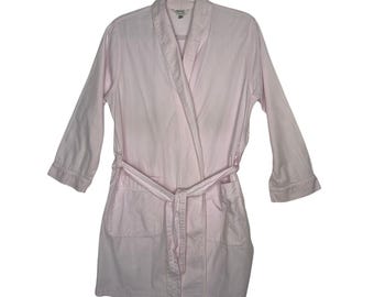 1990s Bonsoir Kassatly Pink Cotton Belted Robe Herringbone Trim Medium