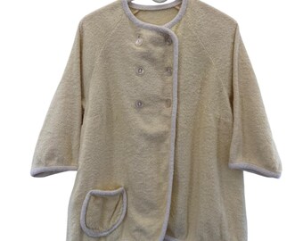 1960s Unbranded Cream Terry Cloth Button Housecoat yellow medium