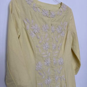 Vestido recto de lino y algodón amarillo limón bordado de Plenty Tracy Reese de Anthropologie, talla 6 imagen 15