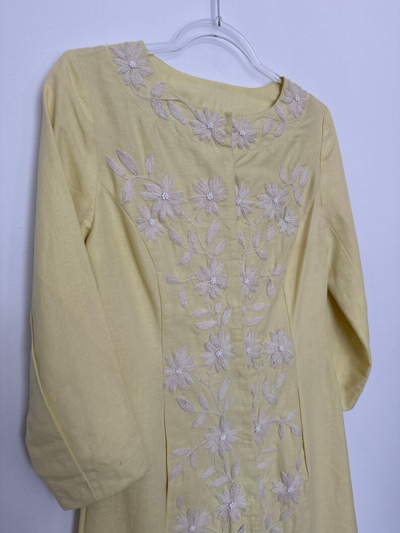 Vestido recto de lino y algodón amarillo limón bordado de Plenty Tracy Reese de Anthropologie, talla 6 imagen 15