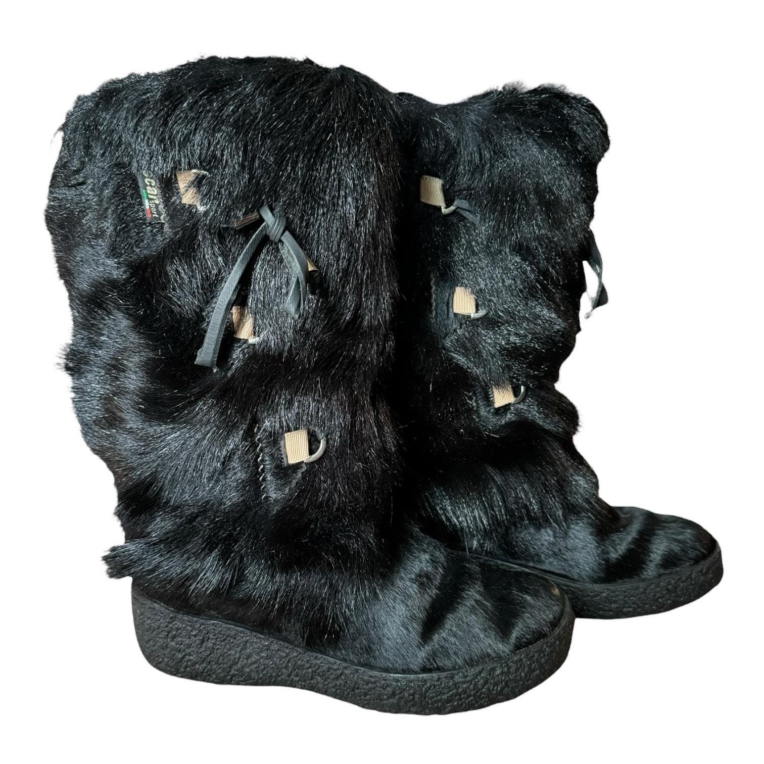 Vintage Oscar Sport Vera Gomma Fur Black Boots Size 38 Etsy