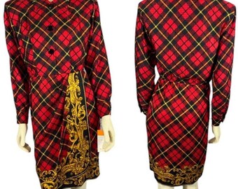 NWT Vintage 1990s Maggy London Silk Tartan Baroque Dress small