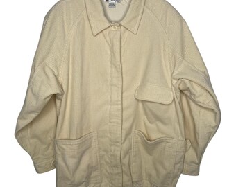 Vintage 80s/90s SK & Company Cream Corduroy Jacket puffy shoulders Hong Kong 12