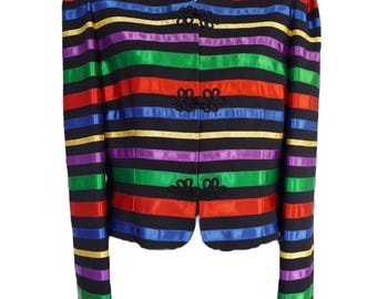 Vintage 1980s Maggy London Rainbow Stripe Frog Closure Jacket medium