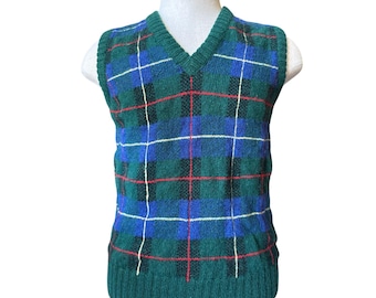 Vintage 1980s St Andrews Scotland Shetland Wool Plaid Vest Small Medium