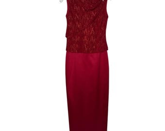 Vintage 80's-90's Patra Petite Red Sparkle Formal Evening Dress Made in USA 8 p