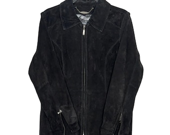 2000s Dennis Basso Washable Black Suede Leather Jacket zippered Cuffs Medium