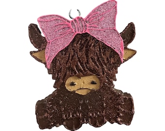 Highland Cow with Bow - Car Freshie