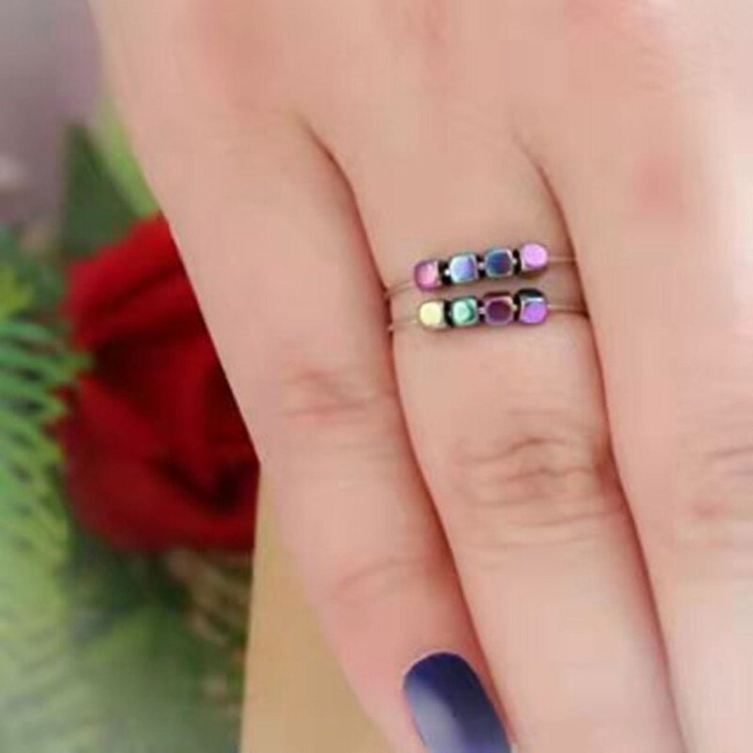 Anti Stress Fidget Ring Anxiety Ring Hematite Bead Fidget Etsy