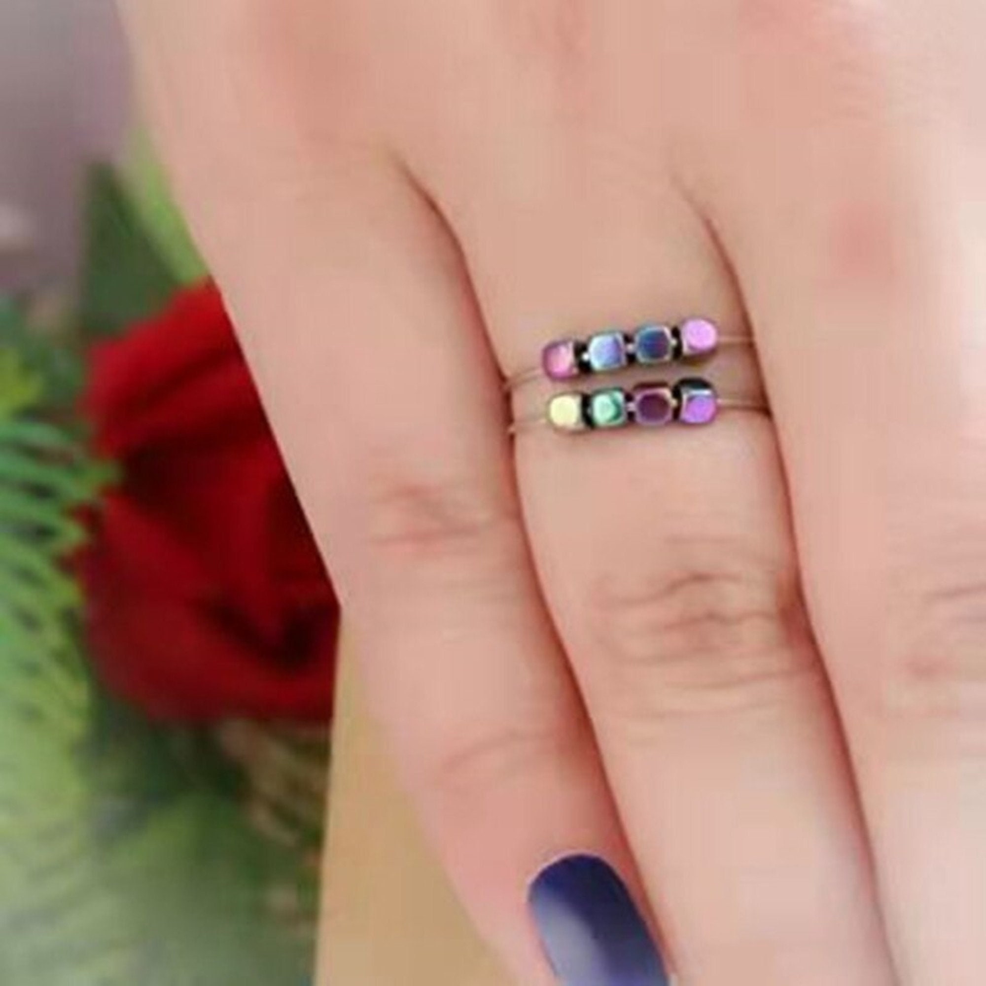 Anti Stress Fidget Ring Anxiety Ring Hematite Bead Fidget Etsy