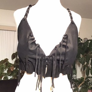 Black leather halter top