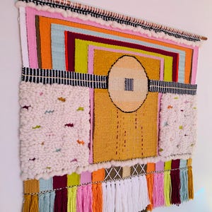 Colourful Fiber Art Wall Hanging – Geometric Textured Boho Decor