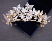 Butterfly Crown Rose Gold Silver or Gold Detailed Tiara Princess Queen headress cosplay diadem Wedding pageant royalty pastel pink