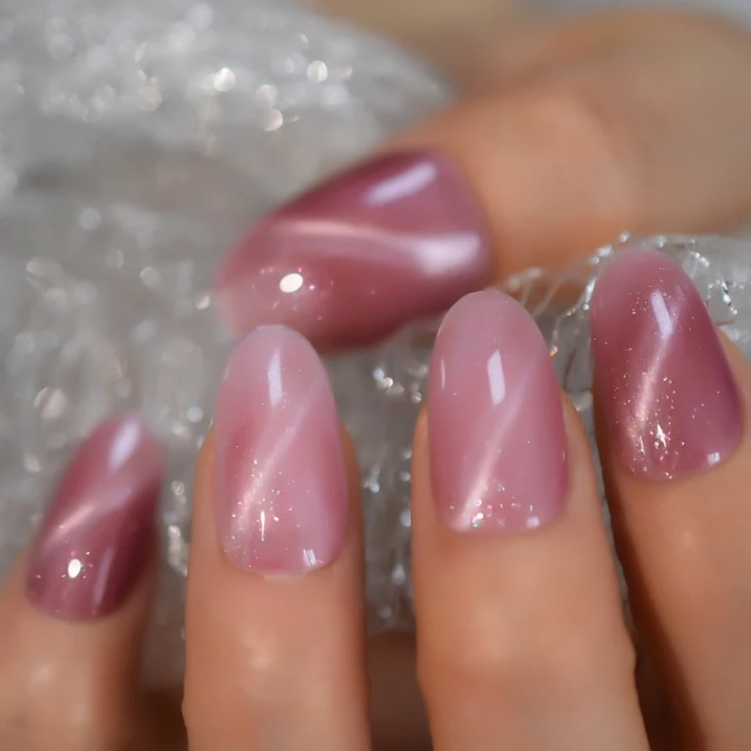 24 Pink Mauve Rose Cat Eye Glaze Medium Press on Nails Glue on Etsy