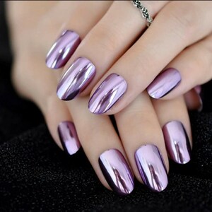 24 Light Purple Chrome Almond Press on Nails Kit With Glue - Etsy