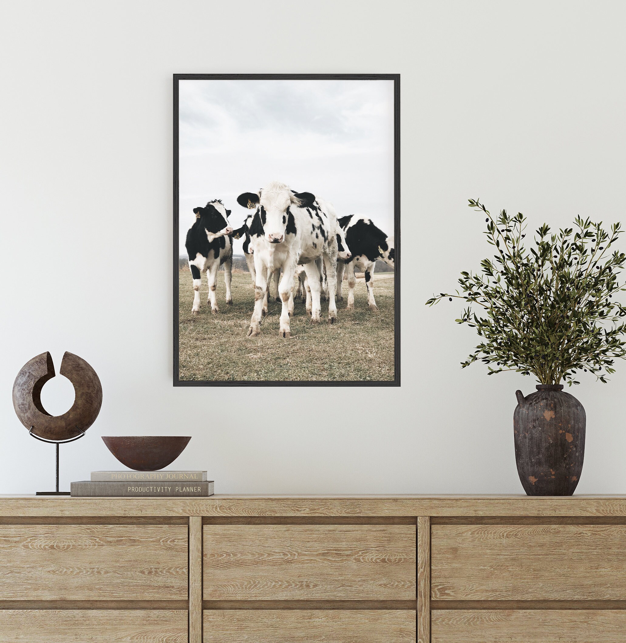 Monochrome Holstein Cows Canvas Wall Art
