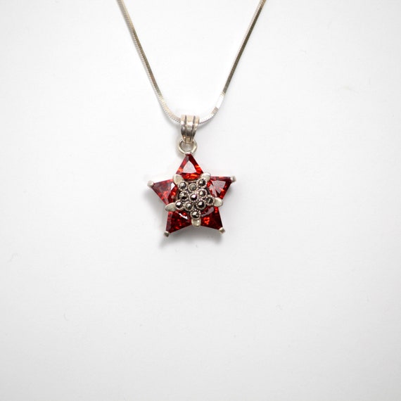 Sterling Silver Box Chain With Fire Opal Pendant - image 1