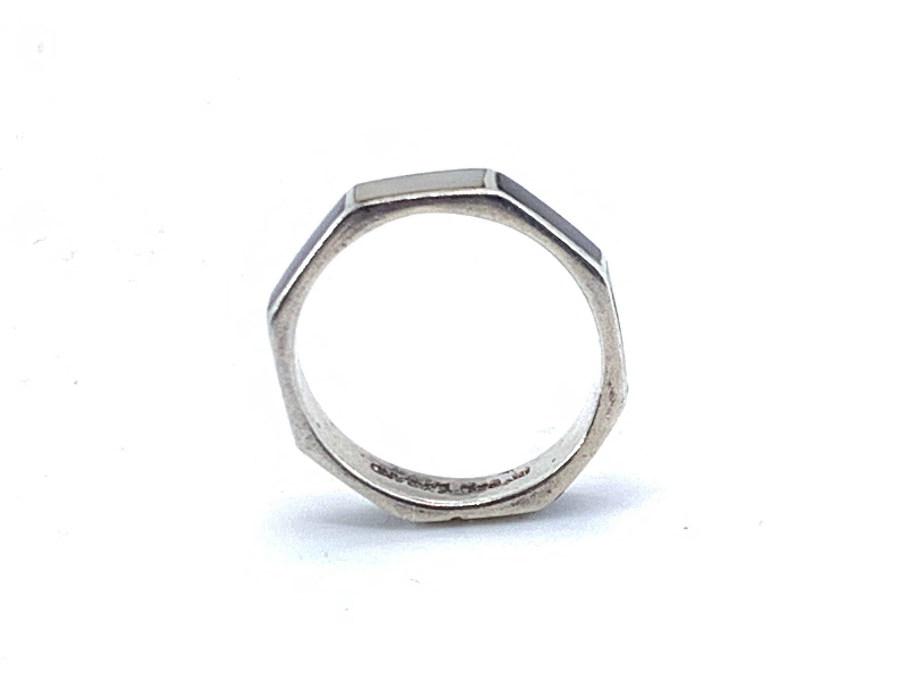 Bague En Argent 925 Avec Onyx Et Nacre - Tour De Doigt 58/59 - Occasion