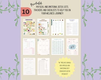 Printable Wellness Bundle, Chronic Illness Tracker, Body Detox Lists, Holistic Wellness, Physical & Emotional Detox, Natural Healing