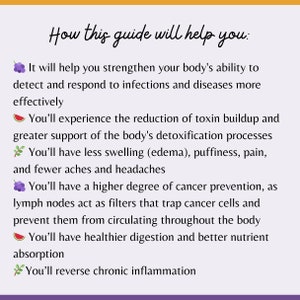 May include: A colorful infographic with a list of benefits of following a guide. The benefits include strengthening the body's ability to fight infections, reducing toxin buildup, reducing swelling, preventing cancer, improving digestion, and reversing chronic inflammation.