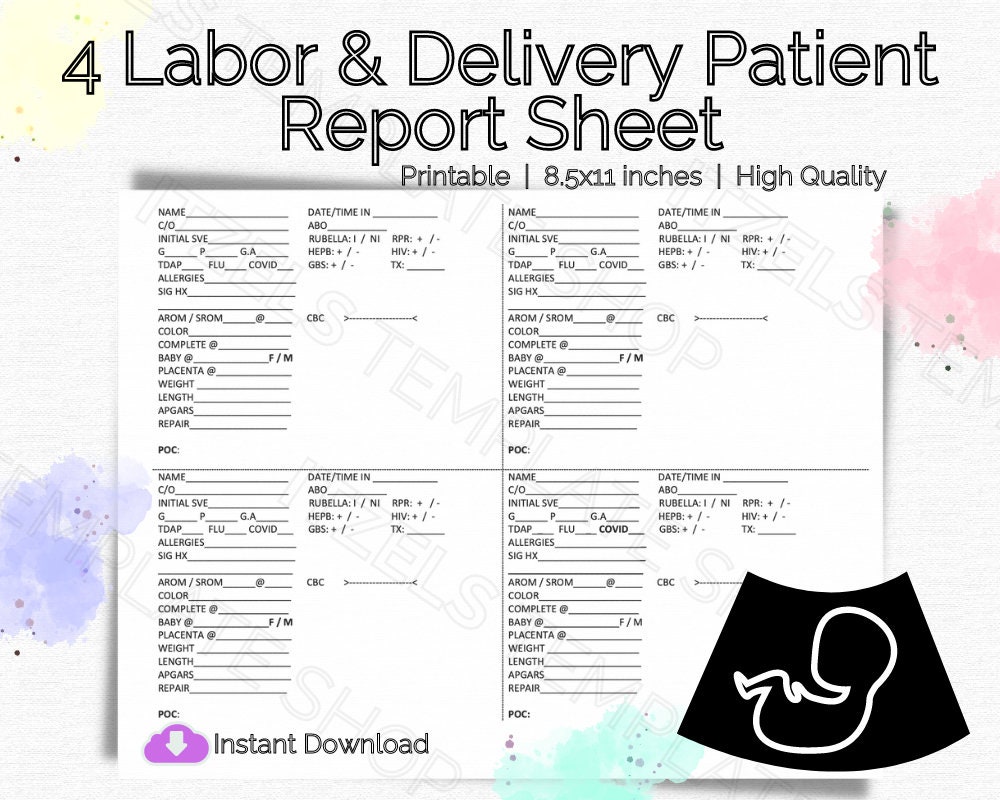 Labor and Delivery Printable Nursing Report Sheet 4 Labor Etsy