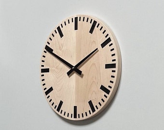 Modern wood wall clock, Minimalist wall clock, Solid maple wood wall art clock