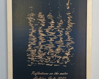 Water Reflections Wooden Wall Art, Wood Wall Decor, Modern Abstract Art, 3D Carved Wood Art, Solid Wood