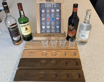 Shot Flight Board | Custom Engraved Solid Wood | Personalized Shot Flight Paddle | Whiskey Flight | Tequila Flight