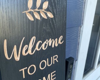 Vertical welcome sign | Custom carved front porch sign | Personalized wood welcome sign