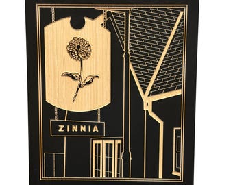 Zinnia Restaurant, Silver Spring Maryland, Wooden Wood Wall Art Decor, 3D Custom Art, Wood Wall Art