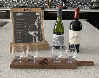 Custom Logo Wine Flight Board With Glasses | Beer Flight Board | Personalized Flight Tray | Custom Logo Flight Board