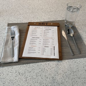 Menu Holder | Walnut or Oak Wooden Menu Board | Personalized for your Restaurant or Home Wet Bar | Solid Wood
