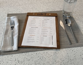 Menu Holder | Walnut or Oak Wooden Menu Board | Personalized for your Restaurant or Home Wet Bar | Solid Wood
