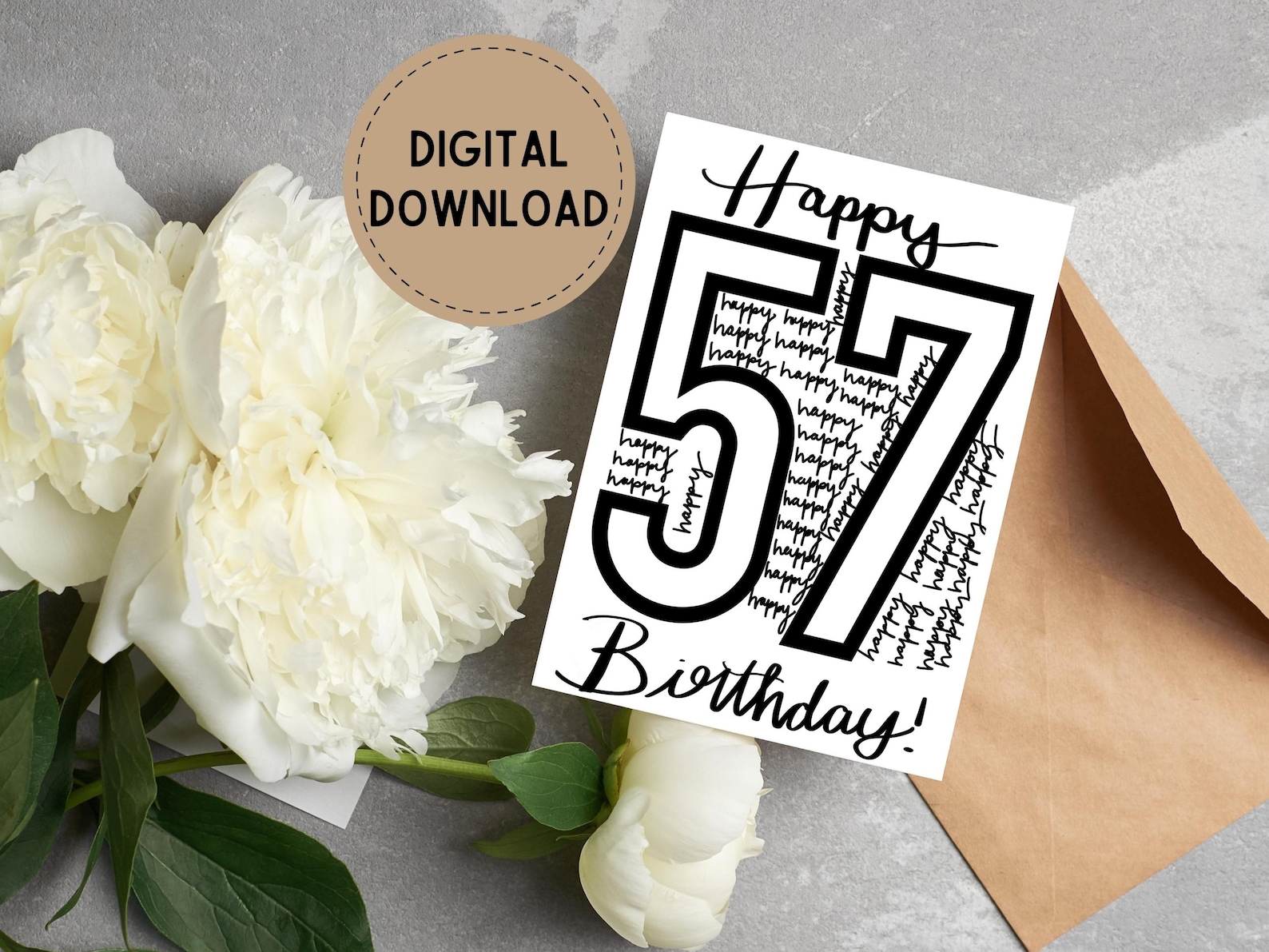 57th Birthday Card, Happy 57 Birthday, Birthday Card for 57-year-old ...