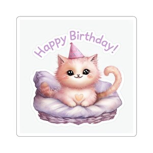 Cute Birthday Cat Kiss-Cut Stickers, Adorable Cat Art, Birthday Decor, Party Favors, Gift for Cat Lovers, Laptop Stickers
