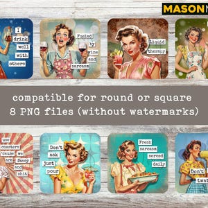 Vintage Housewives RUNDA/FYRKANTIGA Sublimeringsunderlägg PNG-paket #13