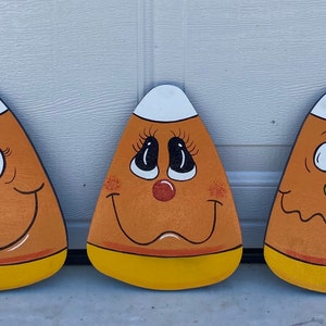 Halloween Candy Corn Wood Outdoor Yard Art Sign, Lawn Decorations, Garden Stake, Plant Poke