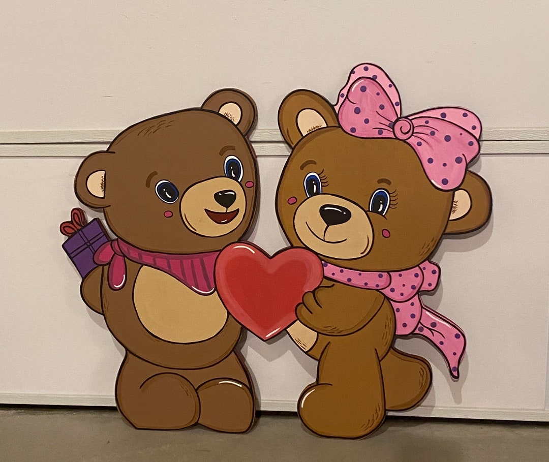 VALENTINES DAY BEAR Couple Holding Heart Wood Outdoor Yard Art