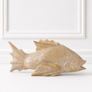 Vintage Hand Carved Wooden Koi Fish Sculpture, Large Coastal Chic Decor, Beach House Coffee Table Accent, Nautical Wood Fish Figurine image 1