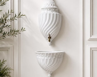 Vintage Italian A.Z. Nove Ceramic Wall Fountain – Sculptural Relief Pottery Brass Spigot