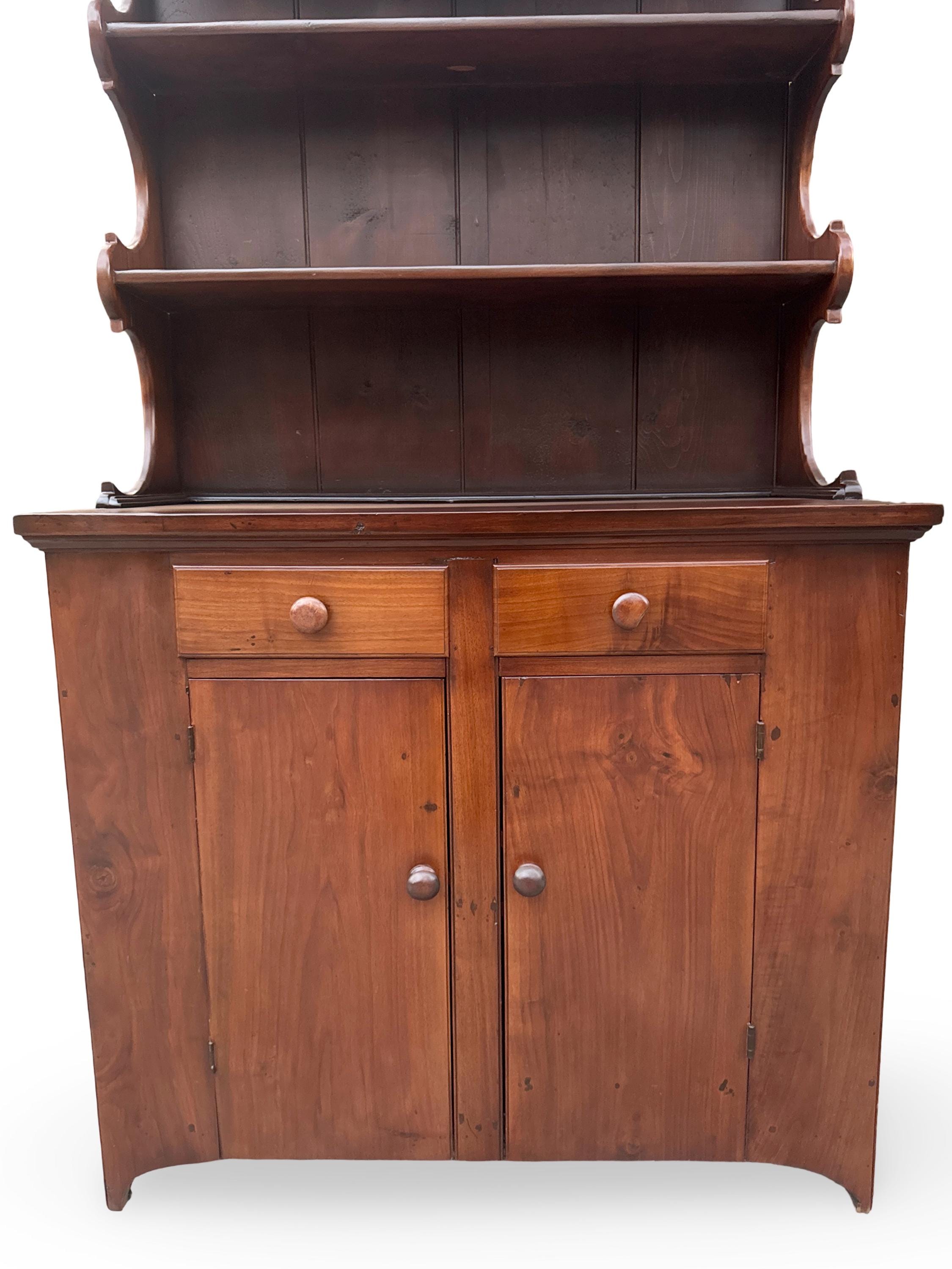 Antique Primitive Walnut Stepback Cupboard – Mid-19th Century Early ...