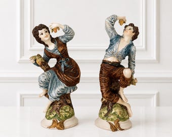 Vintage Italian Porcelain Figurines – Pair of Romantic European Figures – Hand Painted Made in Italy Sculptures