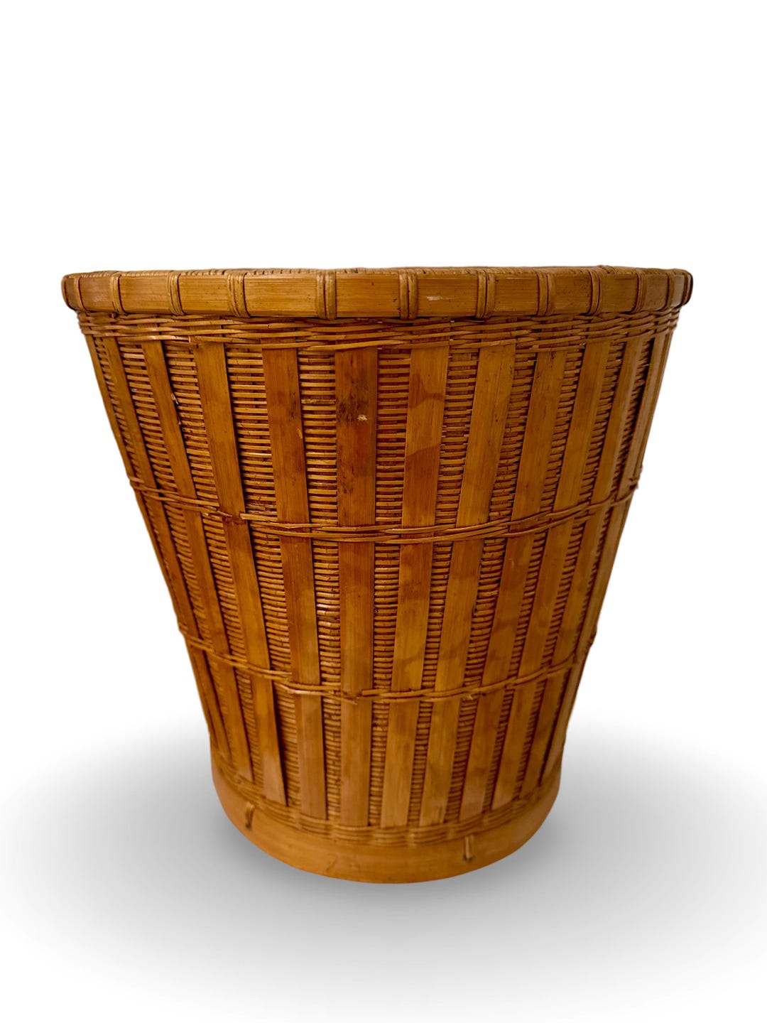 Vintage Natural Splint Oak Hand Woven Wicker Bamboo Planter Rattan Boho ...
