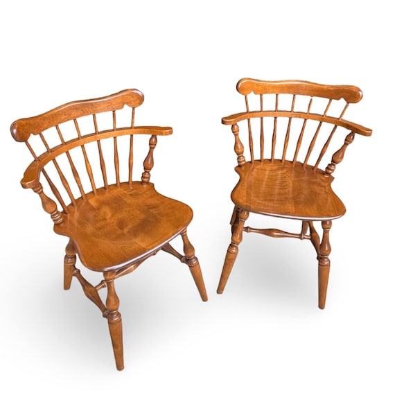 Vintage Ethan Allen Solid Maple & Birch Windsor Armchairs – Petite