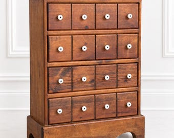 Vintage Habersham Plantation Apothecary Cabinet | 4-Drawer Wood Chest with Porcelain Knobs