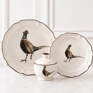 Vintage Stanhome Exclusive Pheasant Serving Set | Hand Crafted Korea | Large Platter, Bowl & Lidded Dish | English Country Decor