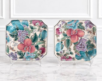 Vintage Andrea by Sadek Hand-Painted Fruit Plates, Chinoiserie Wall Decor (Set of 2)
