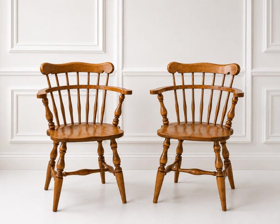 Vintage Ethan Allen Solid Maple & Birch Windsor Armchairs – Petite