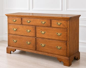 Ethan Allen Solid Maple 7-Drawer Dresser | Classic Colonial Style Chest | Nutmeg Finish & Brass Hardware