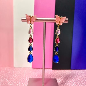 Genderfluid flag inspired butterfly earrings